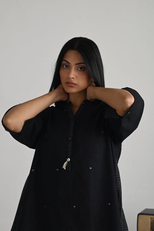 Micro Kurta Black Dot Jamdani with Jamdani Pant