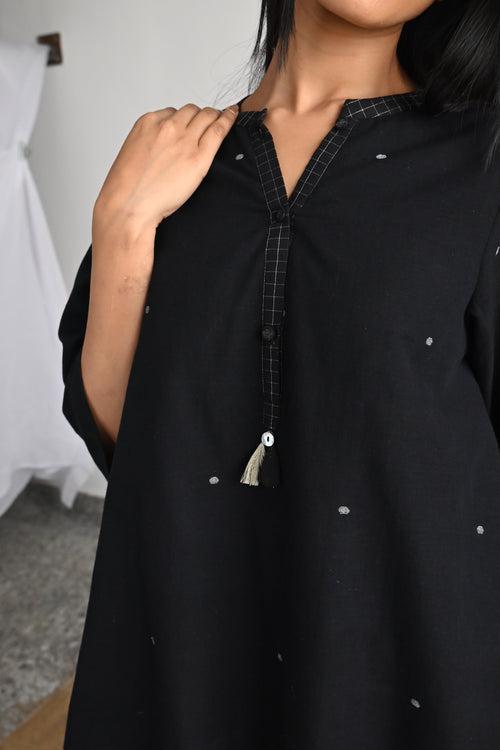 Micro Kurta Black Dot Jamdani with Jamdani Pant