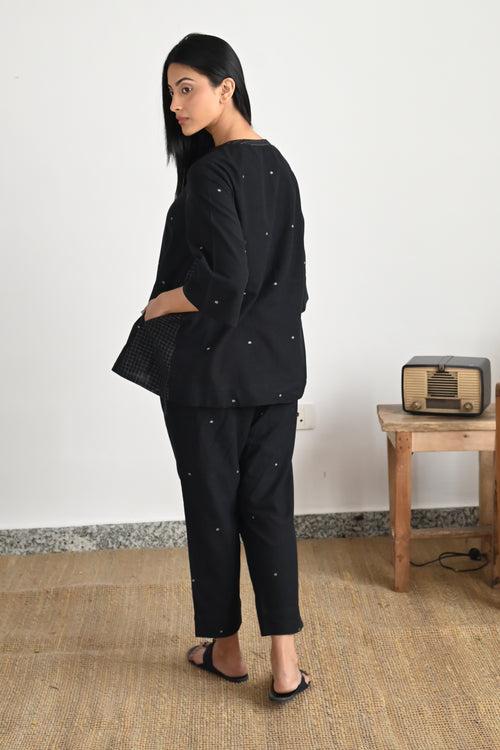 Micro Kurta Black Dot Jamdani with Jamdani Pant