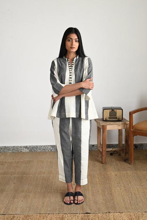 Micro Kurta in Black & White Stripes with Pant