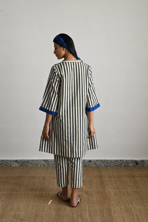 Oonch Neech Top in Black & White Stripes with Stripes Pant