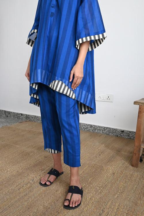 Oonch Neech Top in Blue & Indigo Stripes with Stripes Pant