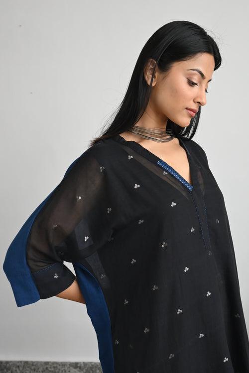 Shahi Kaftan in Black Silver Jamdani with Black Pant