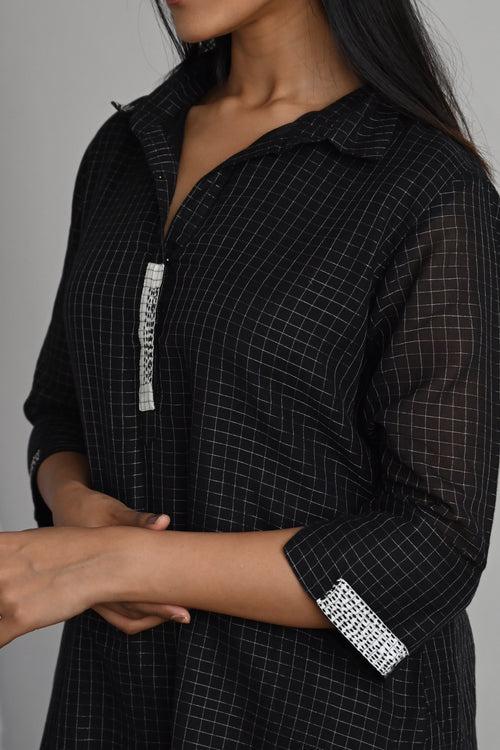 Shirt Kurta Co-ord Set in Black Checks