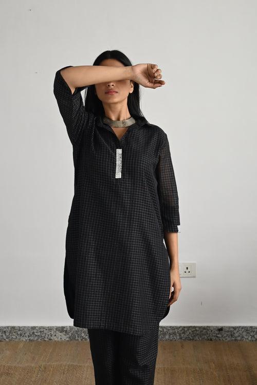 Shirt Kurta Co-ord Set in Black Checks