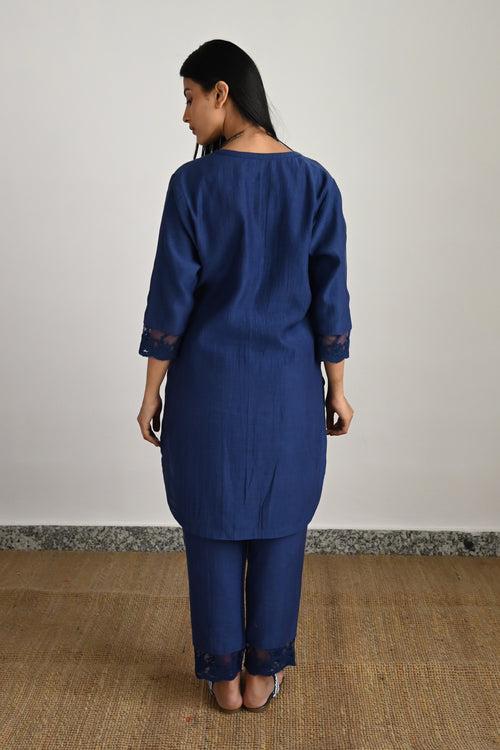 Manju Co-ord Set in Indigo Chanderi