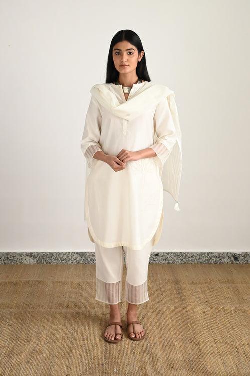 Manju Co-ord Set in White Chanderi