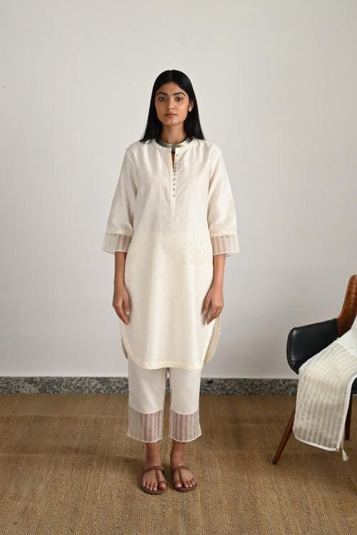 Manju Co-ord Set in White Chanderi