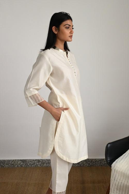 Manju Co-ord Set in White Chanderi