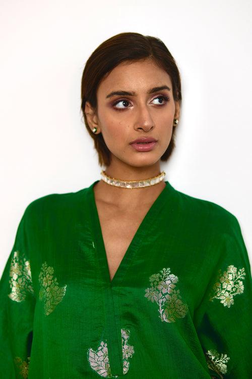 Shahi Kaftan in Green Brocade with Green Pant