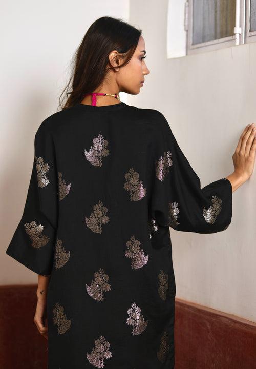 Shahi Kaftan in Black Brocade with Black Pant