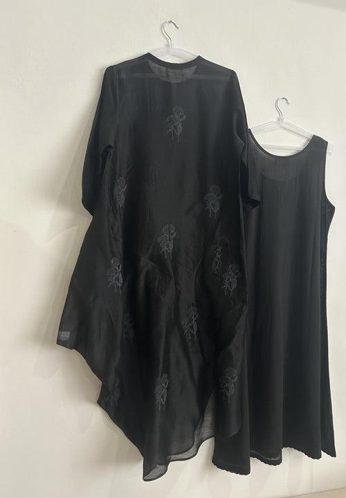 Cowl Dress in Black Chanderi