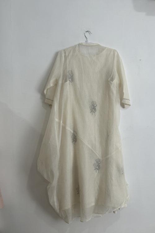 Cowl Dress in White Chanderi