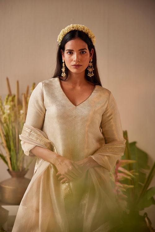 Anu Kurta in Ivory Brocade with Tissue Chanderi Sharara