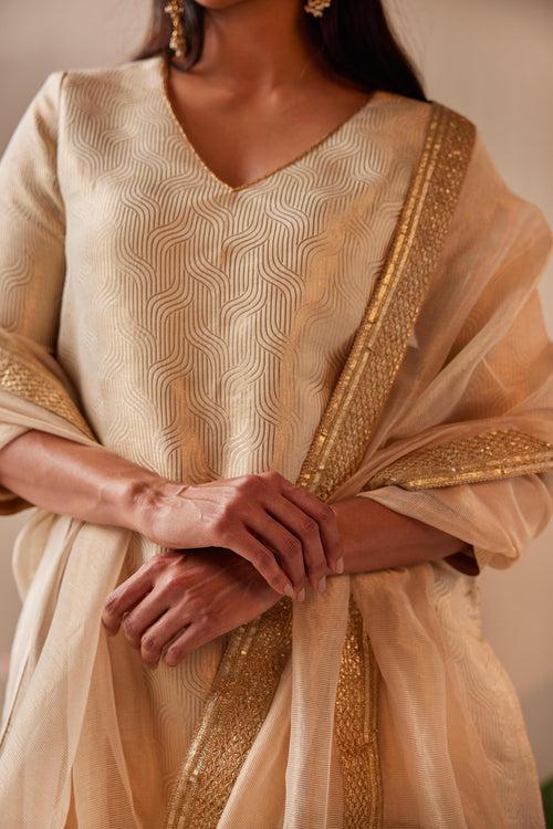 Anu Kurta in Ivory Brocade with Tissue Chanderi Sharara