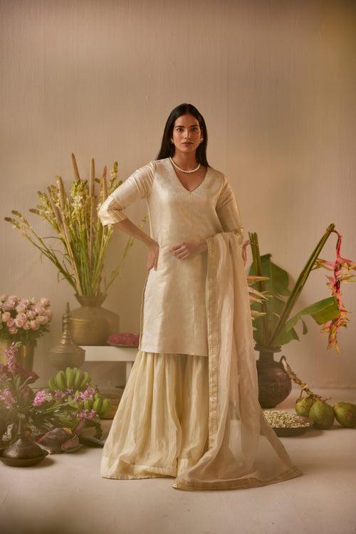 Dupatta in Ivory Tissue Chanderi Stripes