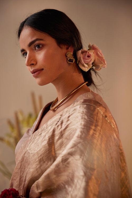 Saree in Dusty Pink & Silver Brocade Tissue