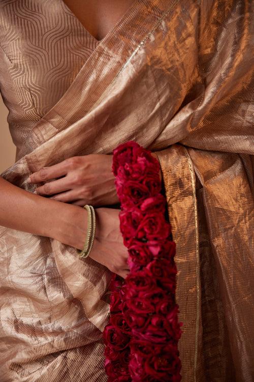 Saree in Dusty Pink & Silver Brocade Tissue