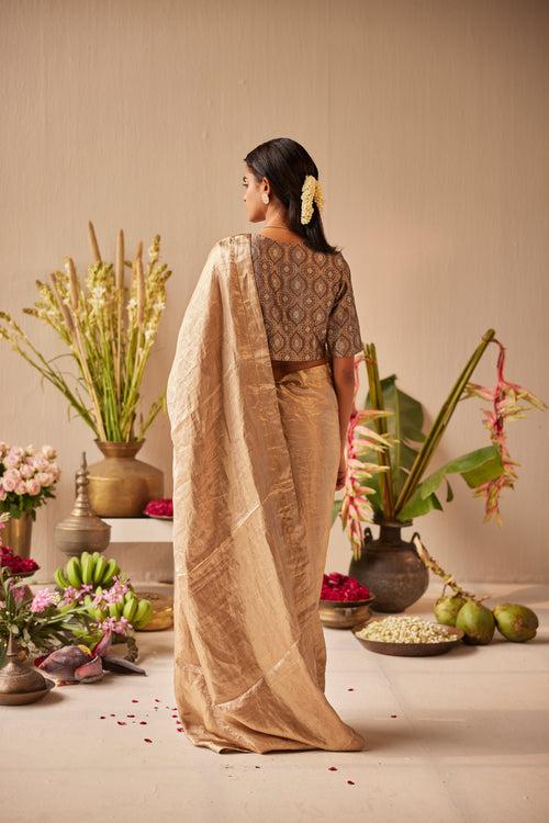 Saree in Grey & Gold Brocade Tissue