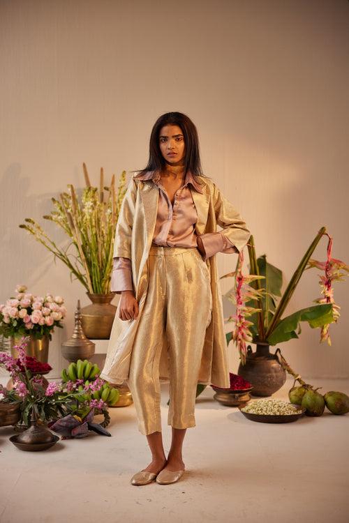 Sally Shirt in Nude with Gold Brocade Pant