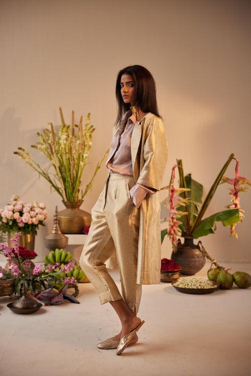 Sally Shirt in Nude with Gold Brocade Pant