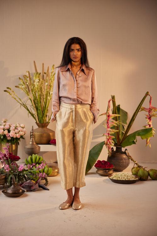 Sally Shirt in Nude with Gold Brocade Pant