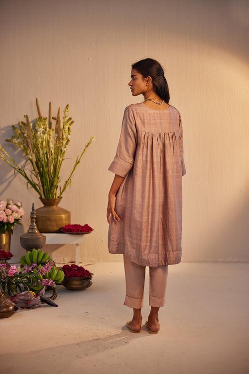 Empireline Kurta in Nude Silk with Chanderi Pant