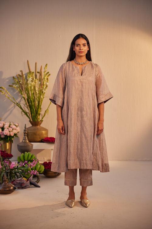 Choga Kurta in Nude Linen Tissue with Pant