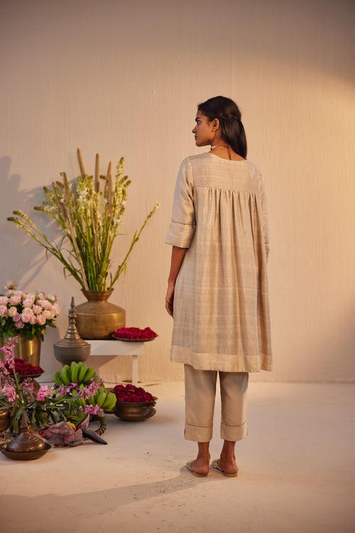 Empireline Kurta in Ivory Silk with Chanderi Pant