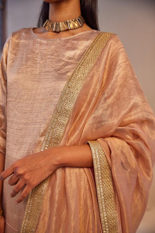 HK Kurta in Dusty Pink Brocade Tissue with Pant