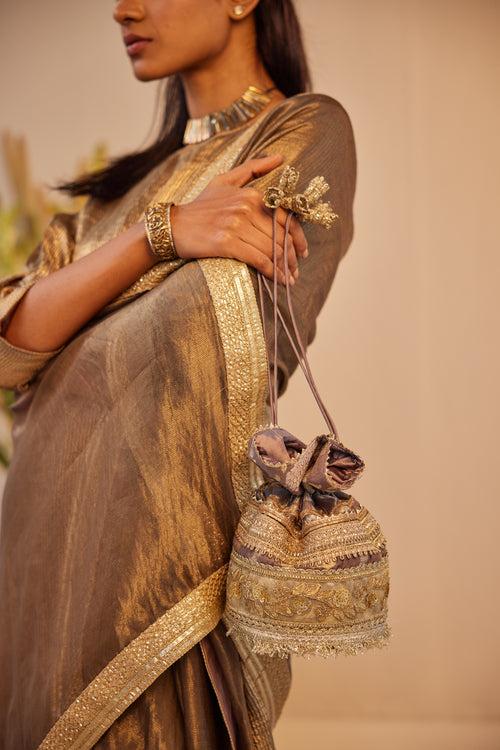 Dupatta in Grey Tissue Chanderi Stripes