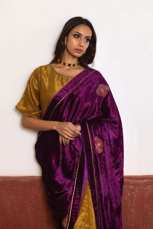 Saree in Purple Velvet and Tissue