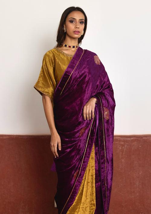 Saree in Purple Velvet and Tissue