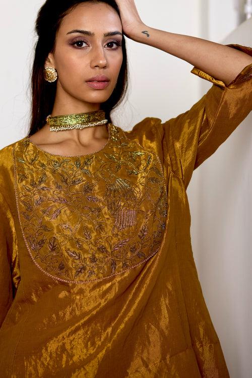 Mini Angrakha Kurta in Gold Tissue with Gold Tissue Garara