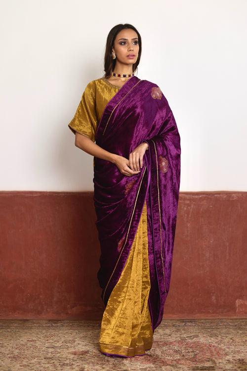 Saree in Purple Velvet and Tissue