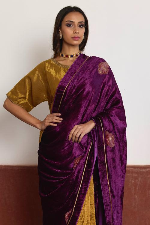 Saree in Purple Velvet and Tissue