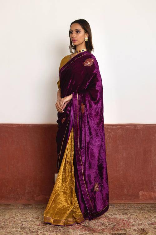 Saree in Purple Velvet and Tissue