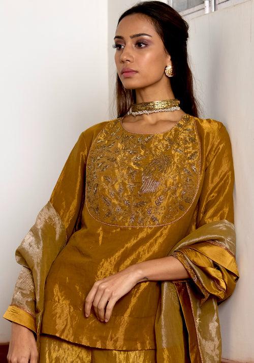 Mini Angrakha Kurta in Gold Tissue with Gold Tissue Garara