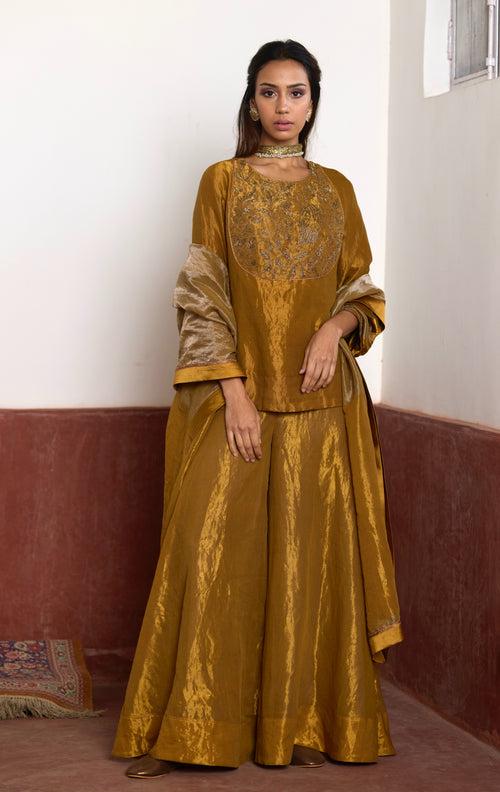 Mini Angrakha Kurta in Gold Tissue with Gold Tissue Garara