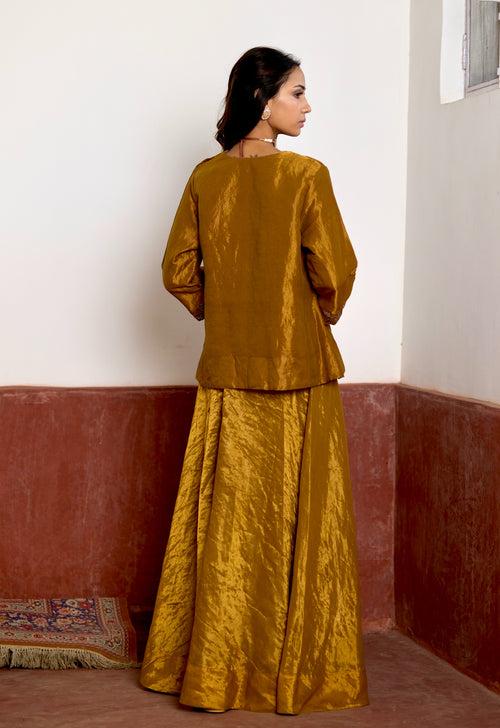 Mini Angrakha Kurta in Gold Tissue with Gold Tissue Garara