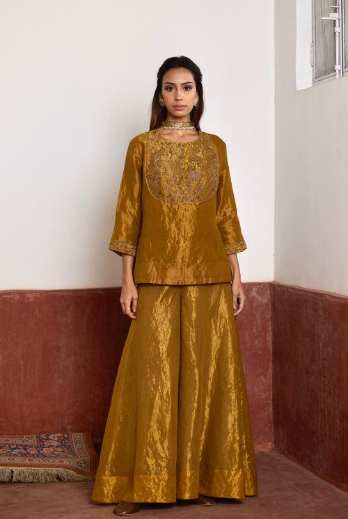 Mini Angrakha Kurta in Gold Tissue with Gold Tissue Garara