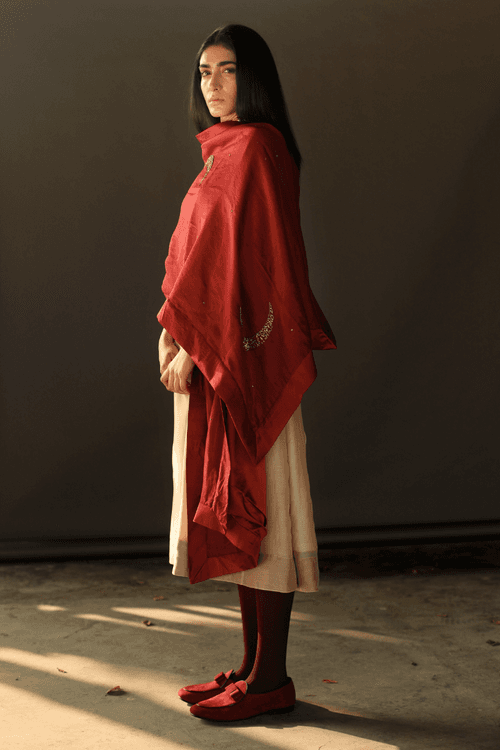 Char Chand Stole In Red Chanderi