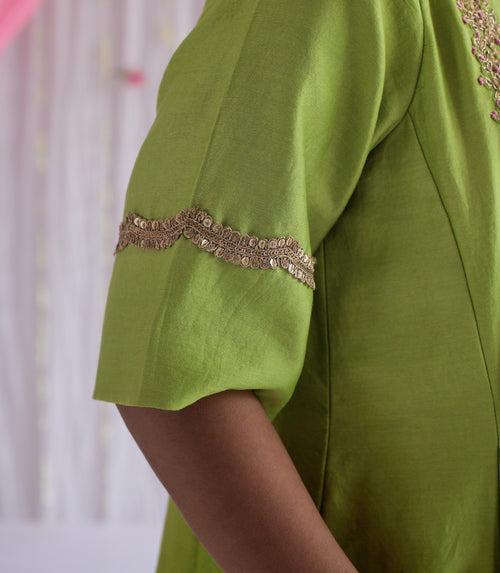 Tannu Kurta in Citrus Green Chanderi with Pants and Dupatta