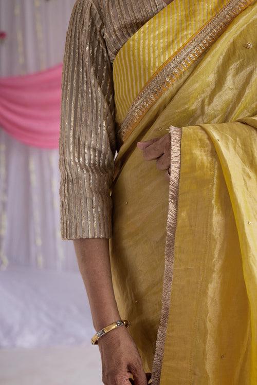 Sari in Marigold Yellow Tissue