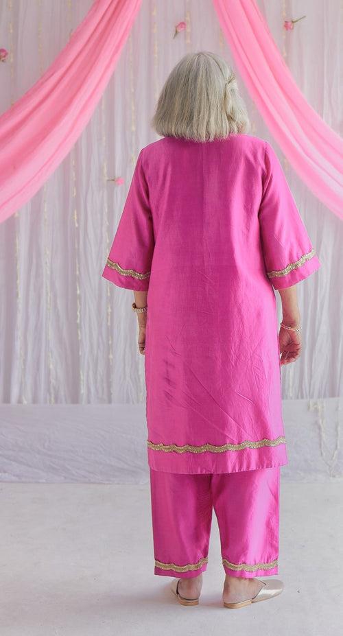 Chitkan Kurta in Jaipur Fuchsia Pink Chanderi with Shalwar and Dupatta