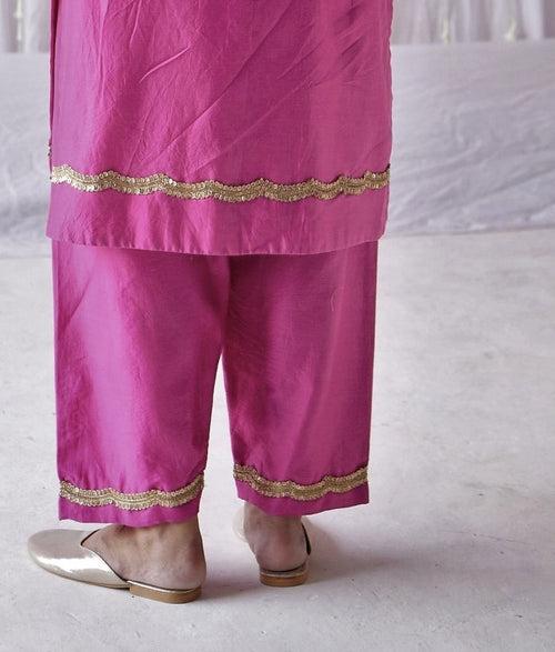 Chitkan Kurta in Jaipur Fuchsia Pink Chanderi with Shalwar and Dupatta