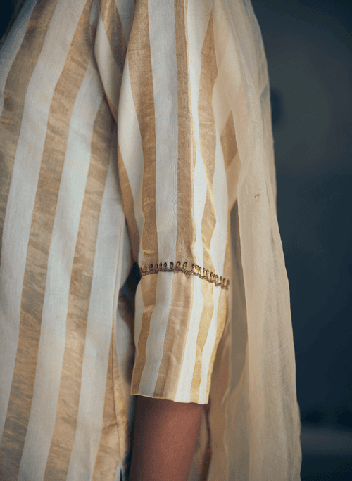 Mini Kurta In Ivory Tissue Stripes With Sharara