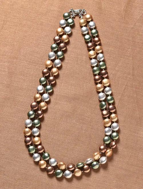 Double Line Multicolor Coin Shell Pearl Necklace