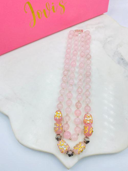 Double Line Traditional Rose Quartz Necklace