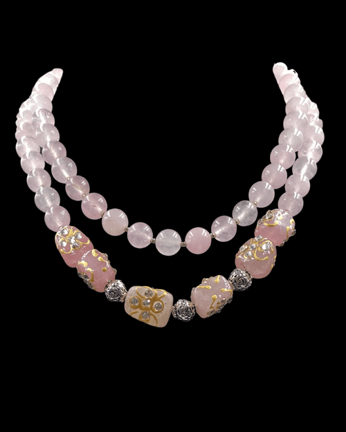 Double Line Traditional Rose Quartz Necklace